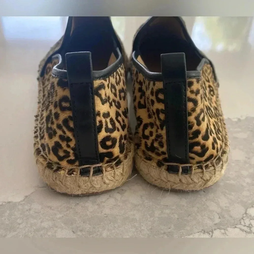Talbots Leopard Calf Hair Cap Toe Leather Espadrille Flat Loafer Slip-On 8.5 NEW